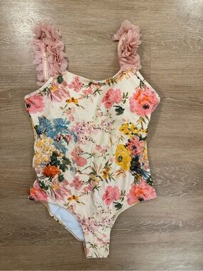 Floral Ruffle-Strap One-Piece Swimsuit - Pink Floral